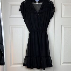 Split Black Ruffled Mini Dress